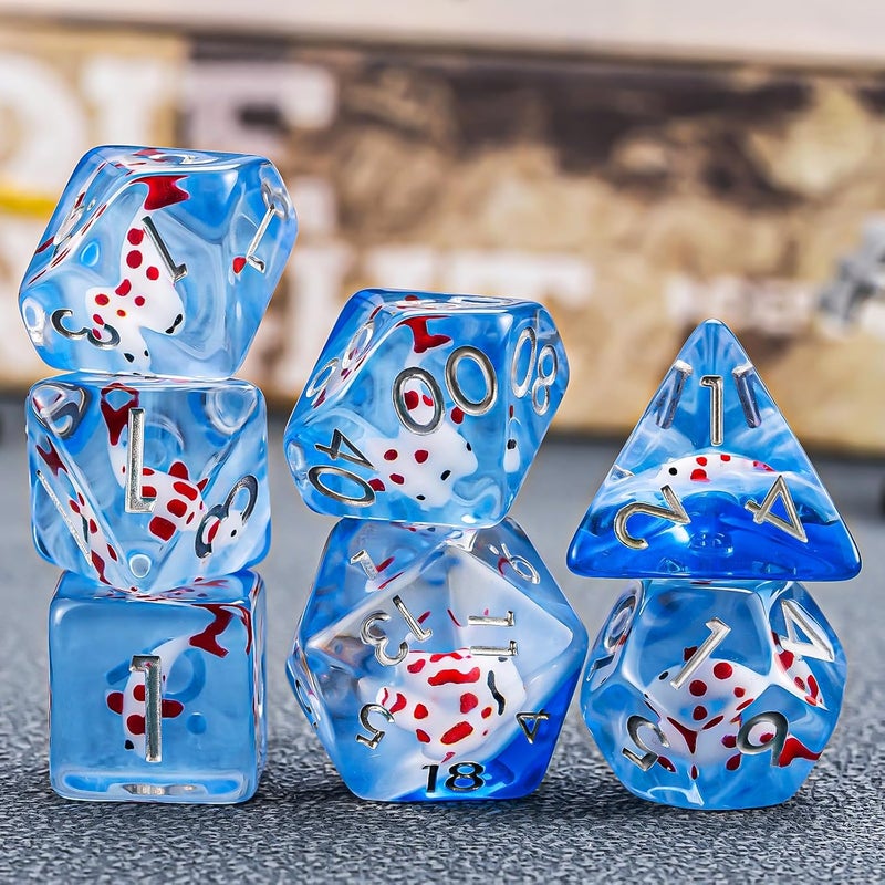 weyano Resin D&D Dice Set, Polyhedral Dice for Dungeons and Dragons Role Playing Games (D20, D12, D10, D8, D6, D4) (Red Fish) - Image 3